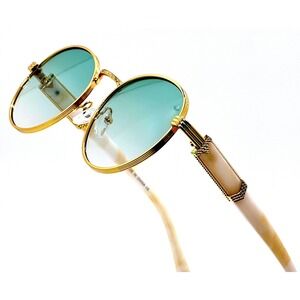 Mens CLASSY Green Lens Elegant Modern Retro Hip Hop SUN GLASSES Round Gold Frame